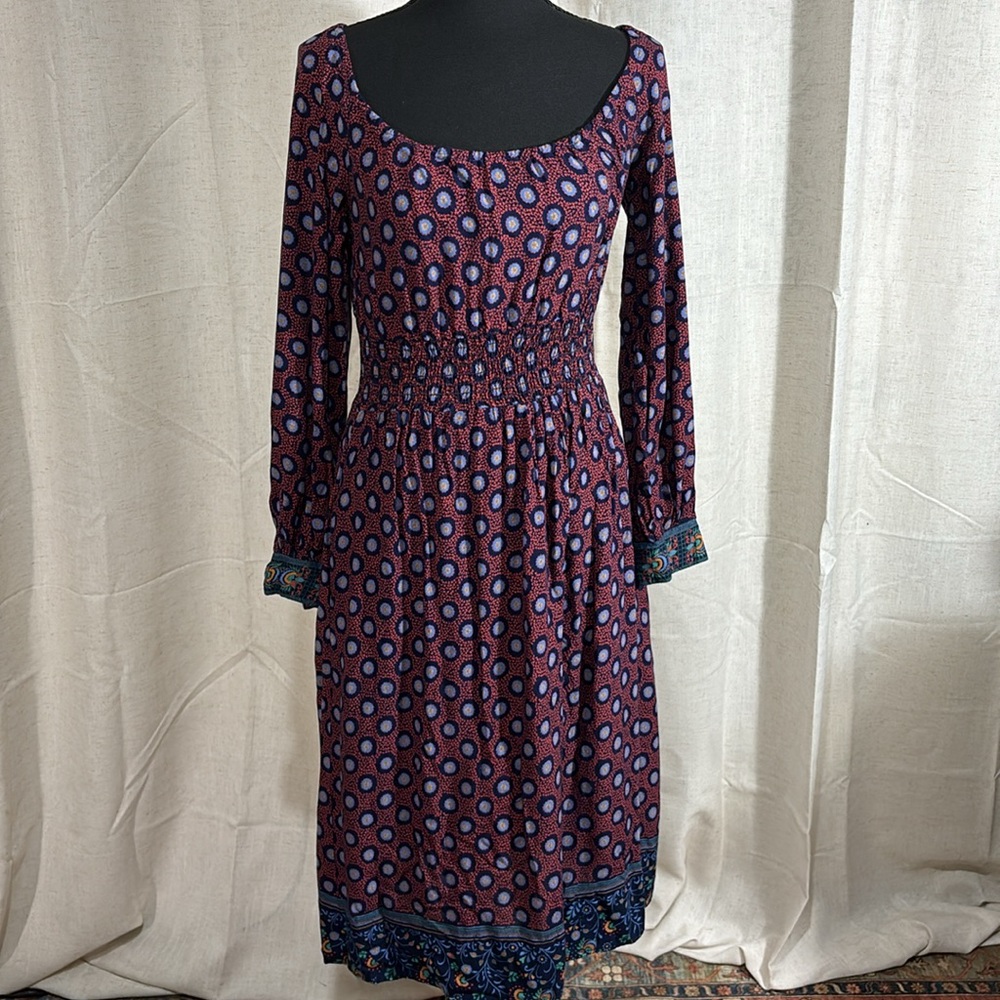 Patterned Long Sleeve Midi Dress